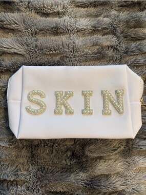 SKIN Pearl-Embellished White Skincare Pouch